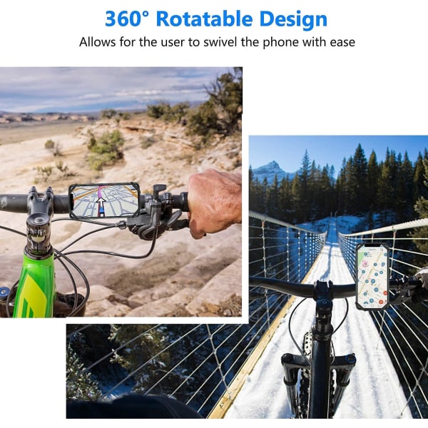 Pyöräpuhelinteline, Irrotettava silikoniteline polkupyörälle, 360 kääntyvä, Face & Touch Id (pieni rinnakkais)