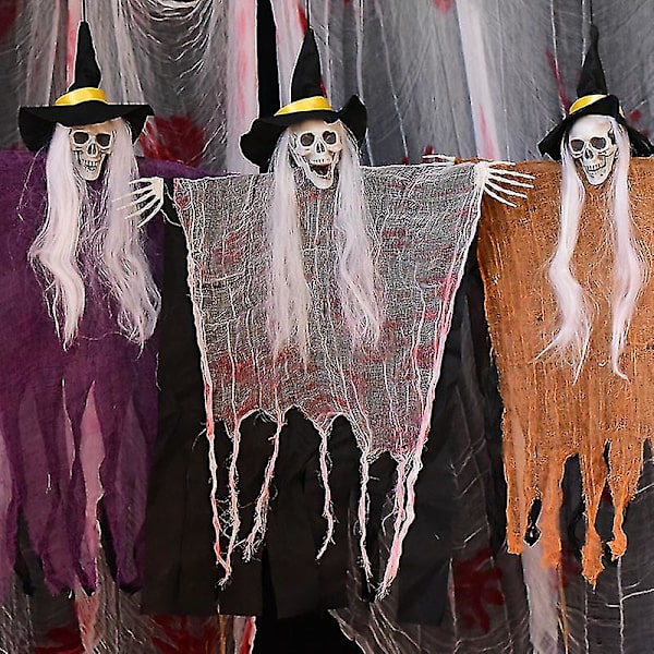 Skjelett Hengende Spøkelse 4-delt Sett Halloween Dekorasjon Hatt Skjelett Hengende Spøkelse Spøkelseshus Hemmelig Rom Scene Layout Rekvisitter