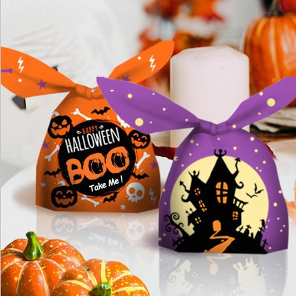 50 st Halloween Godispåsar Kaninöron Dekorera Lättvikts Återanvändbara Förpackningsväskor för Halloween（D）