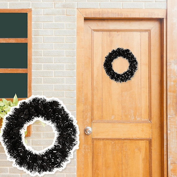 Julkrans Svart Cirkel Ornament LED Ljusslinga Glad Jul Dekorationer (D)
