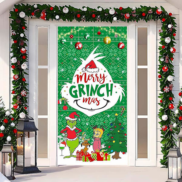 Juldörröverdrag Merry Grinchmas Font Veranda Skylt Vinter Nyår Jul Dekorationer Och Tillbehör För Hemfest