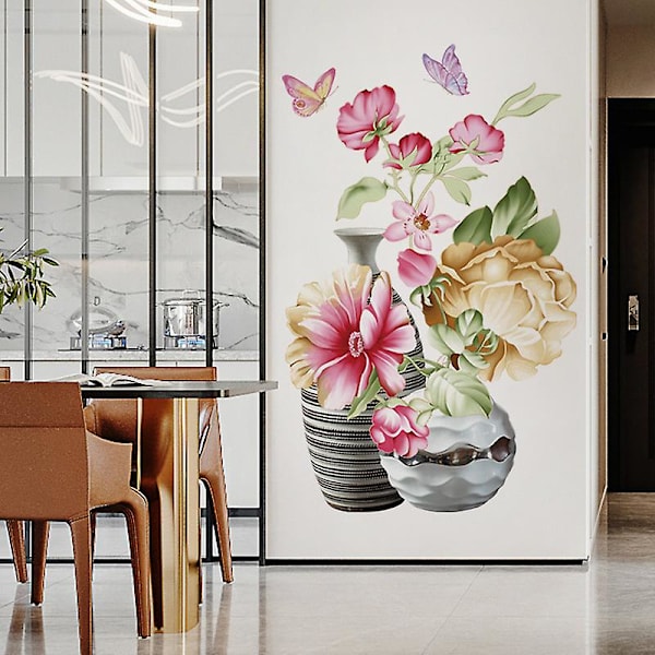 1 st väggdekal väggdekal blommor i vas fjärilar väggdekoration för vardagsrum sovrum hall