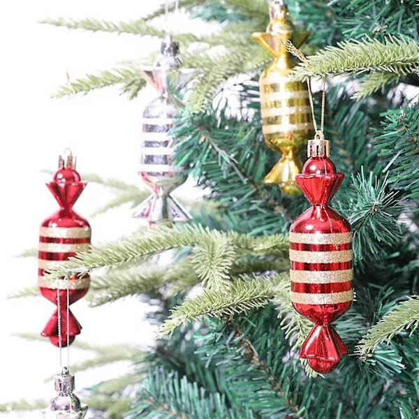 Julgranspynt i form av godis - Godisjulgranspynt - Roliga glittriga julgranspynt i form av godis (silver - 13cm)