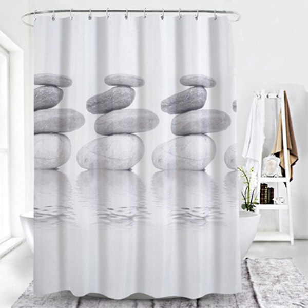1 st duschdraperi med stenmönster, mögelbeständig, duschdraperi i polyester, vattentät duschdraperi, 180 x 180 cm