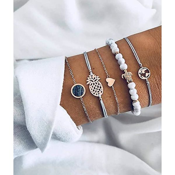 Pärlarmband för kvinnor - Justerbart armband med berlocker, stapelbart armbandset, vänskapsarmband för kvinnor och flickor