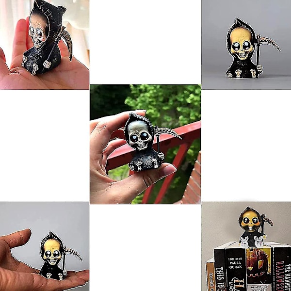 Halloween Baby Death Reaper Statyett Miniatyr Harts Resin Sittande Death Reaper Staty (B）