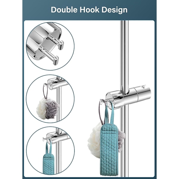 Universell justerbar hånddusjholder med 2 kroker for 16-28MM hånddusj skinnehode skyveklemmeholder brakett