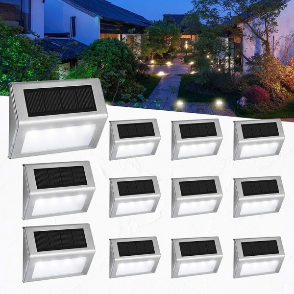 [12 förpackningar] 4 LED-solar utomhus trädgårdsljus, vattentät trådlös solcellslampa för staket, trädgård, trappor, stig, uppfart, uteplats, park, däck