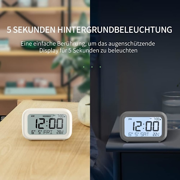Digital väckarklocka nattduksbord - Batteridriven klocka med LCD-display Volymjusterbar Snooze och helgläge för sovrum skrivbord Resor