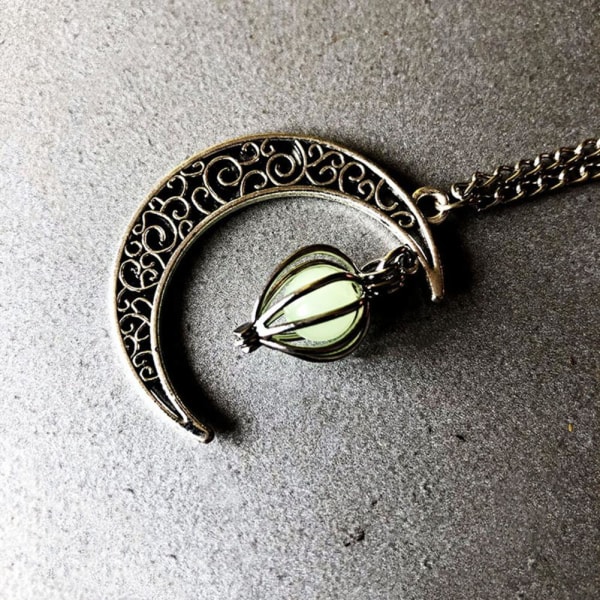 Halsband med ihålig måne i metall, damcharm, ros