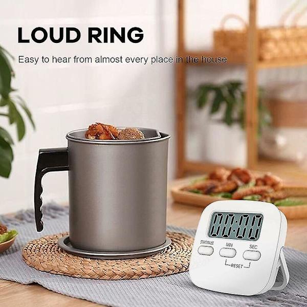 Magnetisk køkkenur med stort LCD-display, med stopur, høj alarm og nedtælling, hvid, et stykke, , Hvid