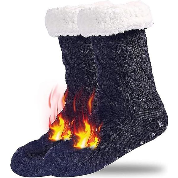 Herresok tøfler varme skridsikre sokker vinter termisk fleece hjemmesko 35-42(EU), julefødselsdagsgave til mænd