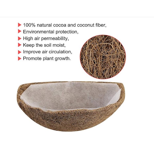 Eko - vänlig kokosnöt brun halv vägg hängande dekorativ kokoskorg blomma coco skal planter planter non-woven inomhus Chol coco skal planter 14