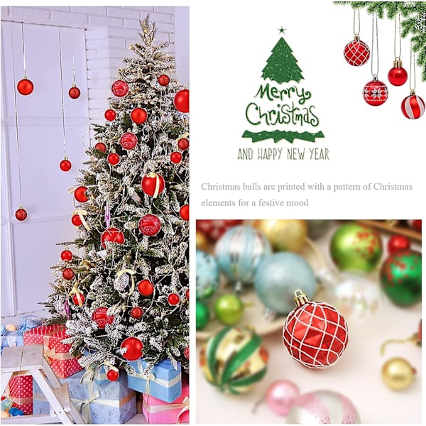 42 st Shattersäkra Julgranskulor för Julgran, Bröllop, Fest (röd/vit)
