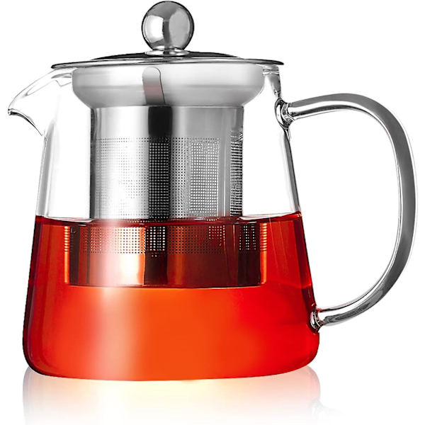 Genomskinlig glastekanna med infuser, rundformad infuser tekanna, värmebeständig borosilikatglas sil tekanna, spishällssäker tebryggare, 450 ml