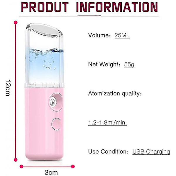 Nano Mist Sprayer, ansiktsångare Nano Mister Hydration Spray för daglig användning, USB-laddningsbar bärbar, nano Handy Mist B1017-258