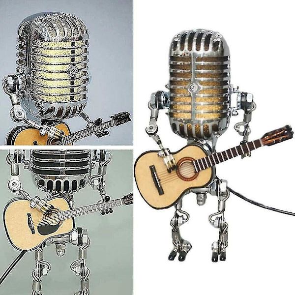 Usb Retro-stil Mikrofon Robotlampa Håller Gitarr Med Ljus Vintage Heminredning-Gul