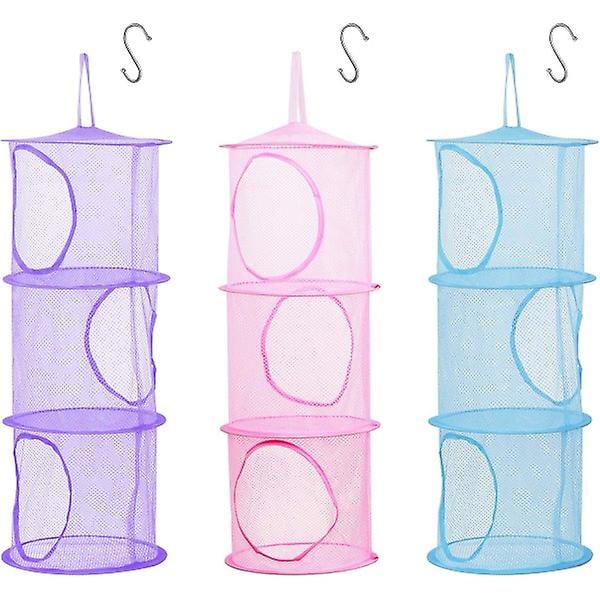 Fällbar förvaringsnät för barn (rosa, lila, blå - 75*27 cm), hopfällbar nätförvaring med S-krok för plyschleksaker små kläder underkläder strumpor