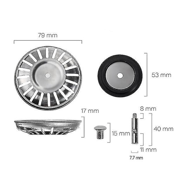 78-84mm Badrumshandfatssil, 304 Rostfritt Stål Vattenpropp Diskho Vattenfilterpropp Kök (79mm, 84mm)