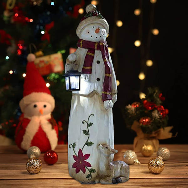 Snögubbe Ornament Dekorativ Stående Snögubbe Styling Syntetisk Harts Bärlampa Snögubbe Hantverk Ornament för Trädgård