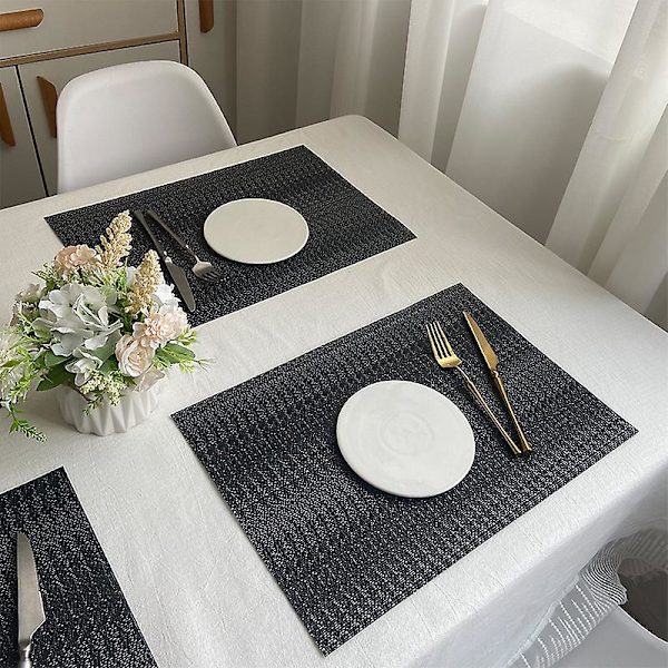 3 kpl PVC- ja polyesteriruokailualuset, 30x45cm (musta, pinkki-harmaa, sininen-harmaa)