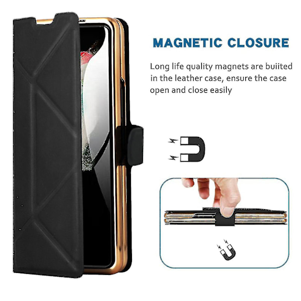 Kompatibel med Samsung Z Fold 4 Fodral, Galaxy Z Fold 4 Fodral med Pennhållare &amp; Inbyggt Skärmskydd Stativ Stående Skyddsfodral_s（Svart）