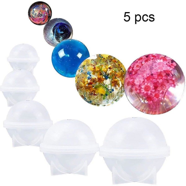 3d Sphere Resin Moulds Silicone, 5pcs Clear Silicone Ball Mould For Resin Casting, Round Orb Epoxy Resin Mould