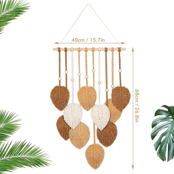 Macrame väggdekoration grön blad tofsväv Boho Chic väggdekor handgjord vävd bomullstrossväv estetisk bohemisk väggkonst för sovrum