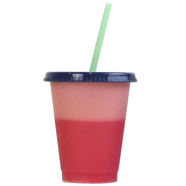 Kreativ Färgväxlande Mugg med Lock och Sugrör Återanvändbar Plast Kort Kall Dryckesmugg för Vuxen (Orange)