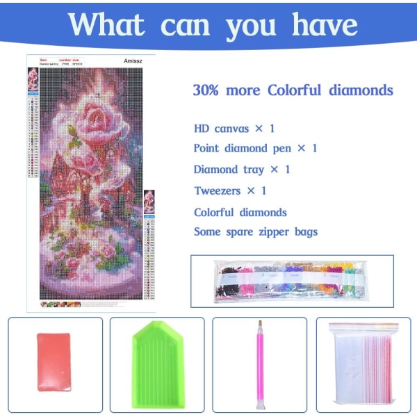 DIY 5D Rose Diamond Flower Diamond Art Kit Gave, størrelse 12*24 tommer