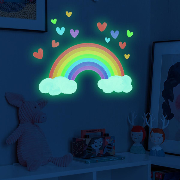 Et sæt regnbue-vægmærkater, der lyser i mørket