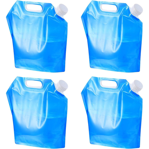 4-pack vattenbehållare, 5L hopfällbar dricksvattenbehållare för bil, utomhus hopfällbar vattenpåse för sport, vandring, camping, grillning, picknick (blå)