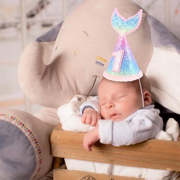 Baby Prinsesse Tiara Crown Børn Første Fødselsdag Hat Glitter Havfrue Hale Party Hatte Pandebånd Hårbånd