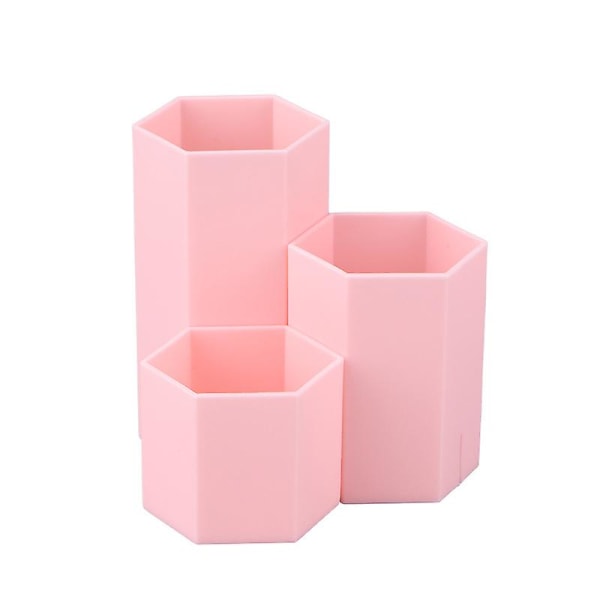Sminkborsthållare Organizer, 3 fack Plast Sminkborste Pen Förvaringslösning, Rosa