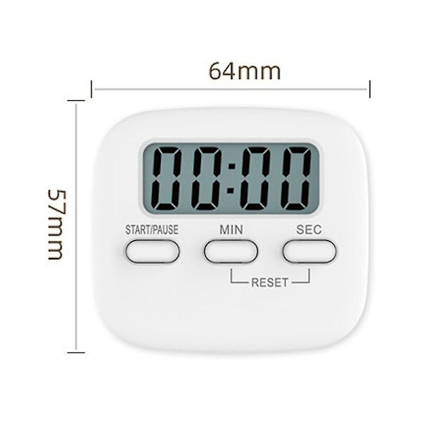 Magnetisk køkkenur med stort LCD-display, med stopur, høj alarm og nedtælling, hvid, et stykke, , Hvid