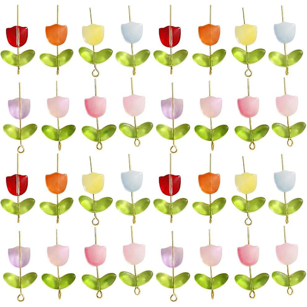 200 st tulpanblomsterpärlor i glas, genomskinliga armbandspärlor, färgglada handgjorda kristallösa glaspärlor