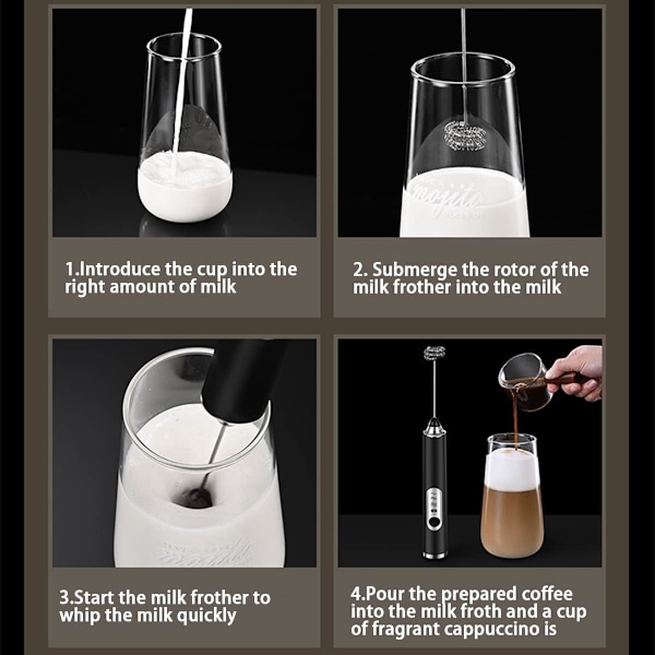 Melkeskummer, Kaffemjølkeskummer, USB-oppladbar håndholdt melkeskummer, 1 melkeskummer, 1 visp for cappuccino, varm sjokolade