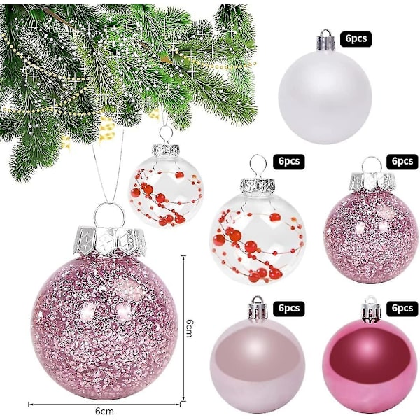 6CM Roséguld Julgranskulor, Set om 30 Julgranskulor Plastprydnader, Hängande Bollprydnad