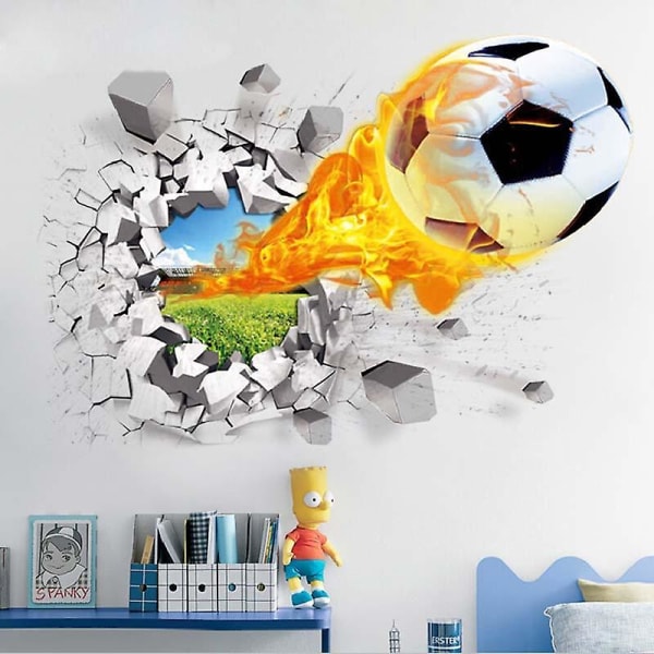 3D Fotboll Väggdekal Vardagsrum Sovrum Dekal Tecknad Pojkar Tonåring Barnrum Väggkonst Väggmålning Tapetaffisch (grå) (1st)