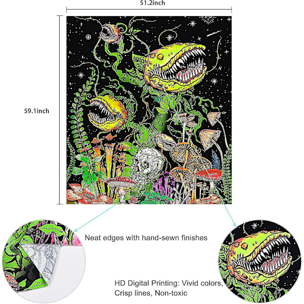 Svartljus Skalle Tapet Blommor Och Rankor Väggbonader UV Reaktiv Svamp Tapet Svartljus Posters För Vardagsrum, Sovrum, Estetisk Glöd I