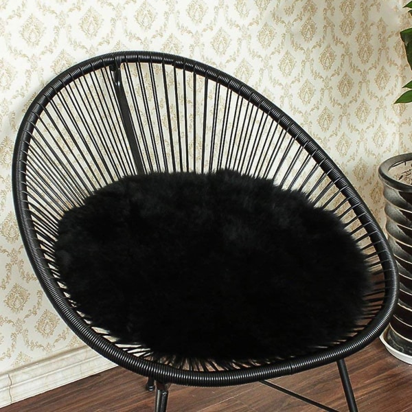 Runde stolebetræk i imiteret pels fåreskind Sædepude, superbløde tæpper til stue og soveværelse Sofa af (1,3 fod X 1,3 fod, sort)