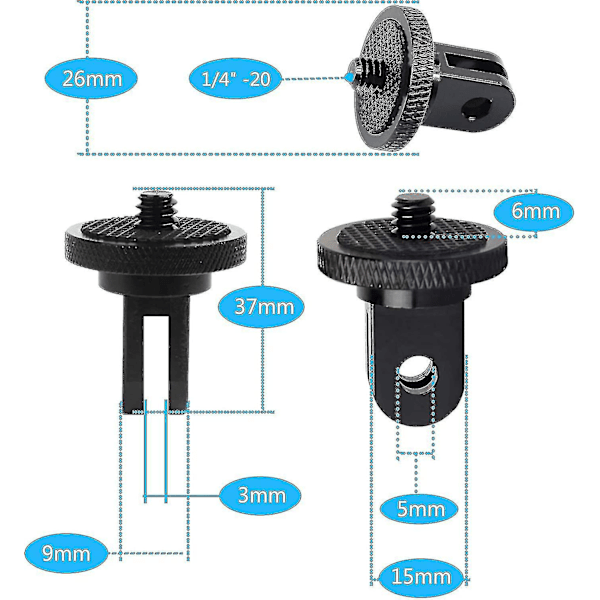 Tripod Adapter Kamera Mount Tilbehør Aluminium Adapter Montering Kameraer Til For Gopro Mount Og Andre Actionkameraer (2 Styk, Sort)