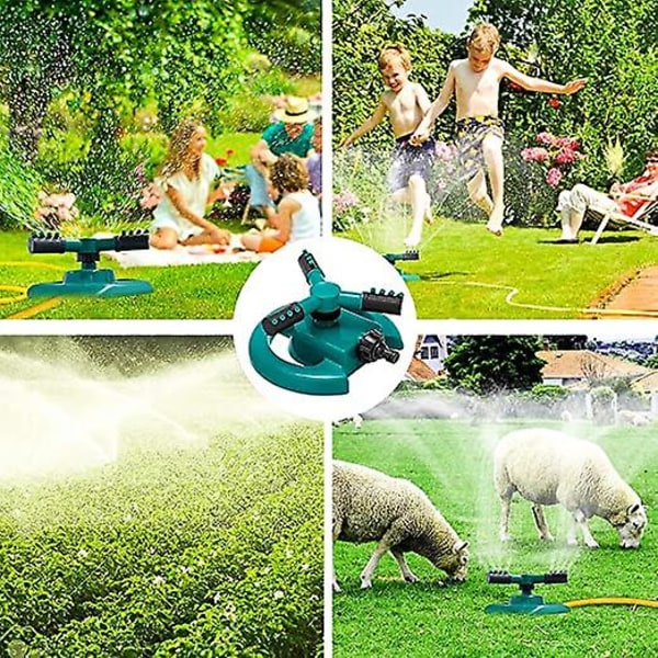 Trädgårdssprinkler, grässprinkler, automatisk grässprinkler, 360° roterande, för gräsmatta, bevattning av blommor, bevattning av växter eller lek utomhus på sommaren (grön)