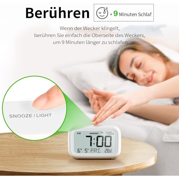 Digital väckarklocka nattduksbord - Batteridriven klocka med LCD-display Volymjusterbar Snooze och helgläge för sovrum skrivbord Resor