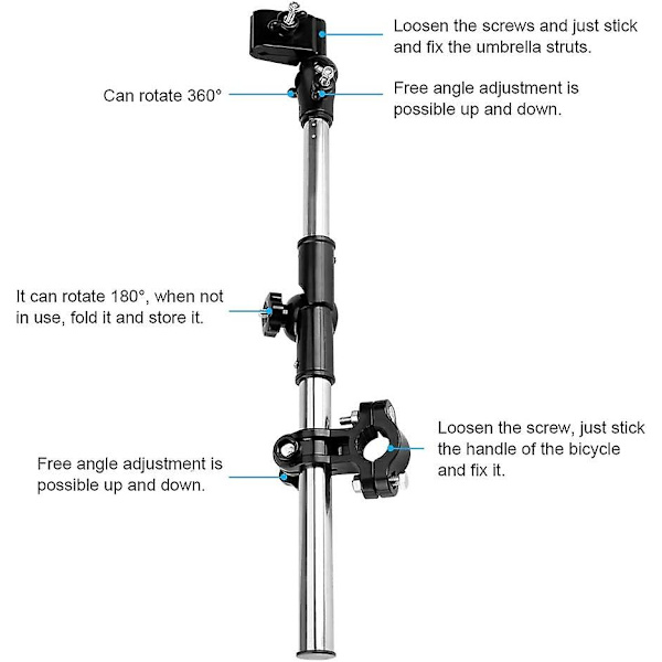 Paraplyholder for barnevogn, 360° justerbar sykkelparaply strekkmontering stativholder babyvogn barnevogn sykkelstol