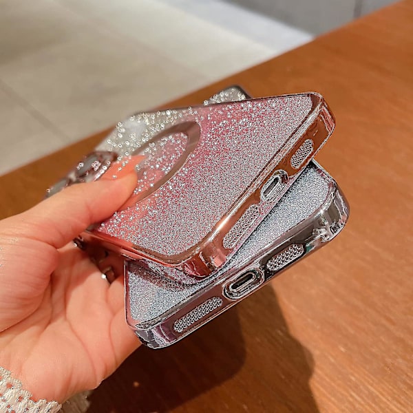 Kompatibel med iPhone 14 Pro Max Magnetisk Gradient Glitter Etui, Forgylt Bling Søtt Etui med MagSafe for Kvinner Jenter Fullt Kamerabeskytter Bakdeksel