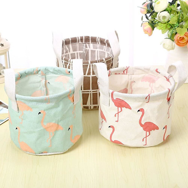 Mini Flamingo Fabric Laundry Hamper Collapsible Waterproof Storage Bag with Handle for