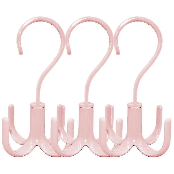 3 stk. 4-klos Multifunktionel Hængende Stativ, Drejelig Sjal Pung Organizer Til Garderobe Slips Holder Og Bælte (Pink)