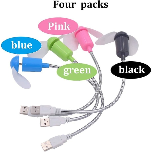 4st mini korrugerad metall USB -fläkt med svanhals, flexibel kylfläkt, tyst bärbar stationär fläkt för bärbar dator