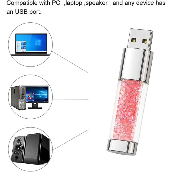 Usb Flash Drive 32gb, søt rosa krystall tommelfingerstasjon Novelty Pen Drive Memory Stick (32GB）